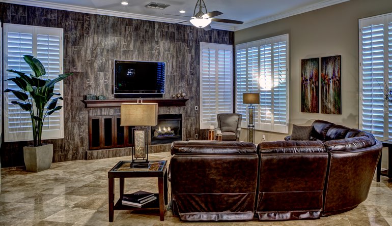 Plantation Shutters In A Charlotte Living Room.